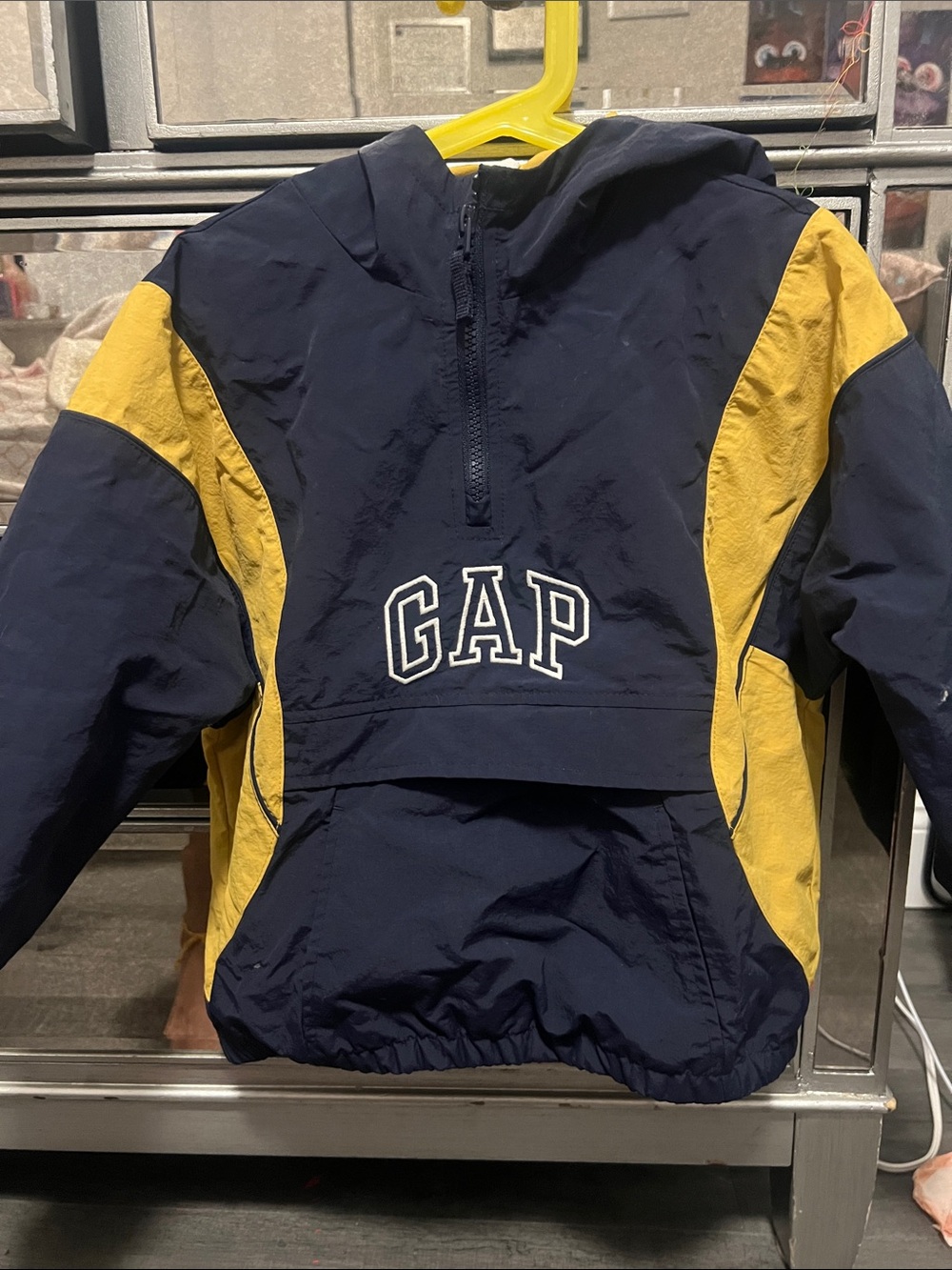 GAP Navy and Yellow Colorblock Hooded Anorak